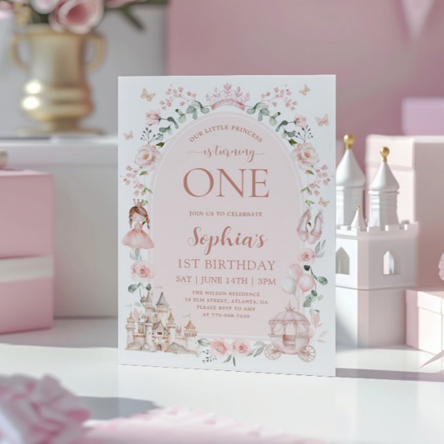 Invitación Cumpleaños Princesa Rosa Rubor Cuento de Hadas 1er (Subido por el creador)