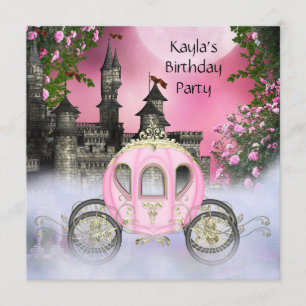 Invitación Cumpleaños Princesa Rosas Rosadas Carruaje