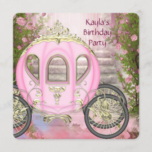 Invitación Cumpleaños Princesa Rosas Rosadas Carruaje