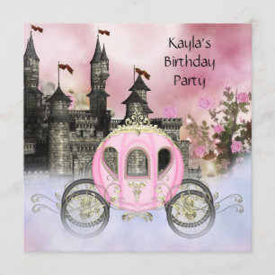 Invitación Cumpleaños Princesa Rosas Rosadas Carruaje