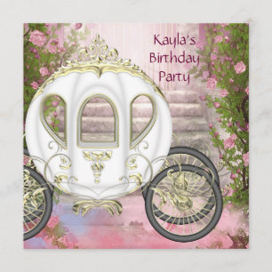 Invitación Cumpleaños Princesa Rosas Rosadas Carruaje