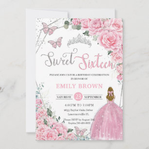 Invitación Cumpleaños Princesa Rubia Floral Rosa Dulces 16
