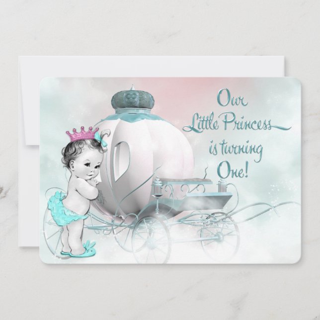 Invitación Cumpleaños Princesas Niñas 1er Fiesta de Cumpleaño (Anverso)