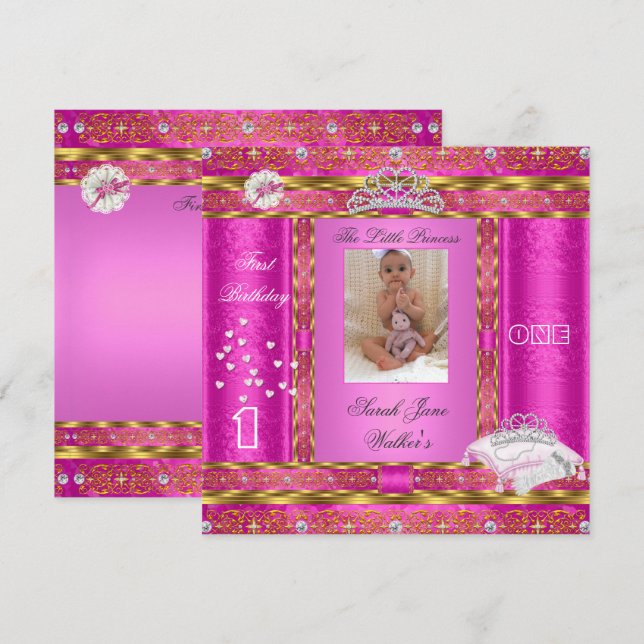 Invitación Cumpleaños Princesita Primera Fiesta de Cumpleaños (Anverso / Reverso)