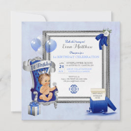 Invitación Cumpleaños Principe Niño Azul Real Plata Foto