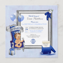Invitación Cumpleaños Principe Niño Azul Real Plata Foto