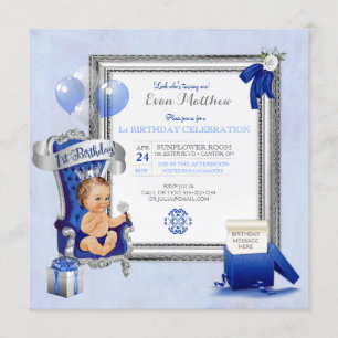 Invitación Cumpleaños Principe Niño Azul Real Plata Foto