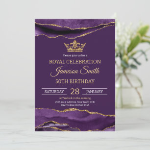 Invitación Cumpleaños Príncipe Real Púrpura Dorado