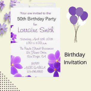 Invitación Cumpleaños Purple Floral