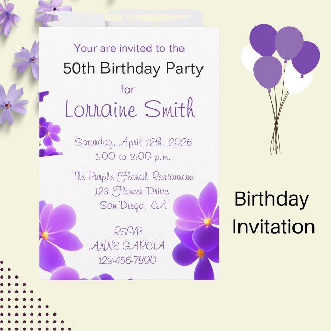 Invitación Cumpleaños Purple Floral (Subido por el creador)