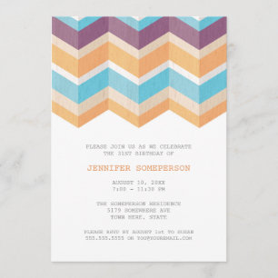 Invitación Cumpleaños púrpura de moda de Chevron del naranja