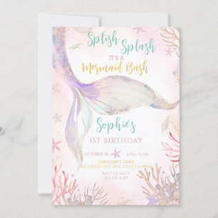 Invitación Cumpleaños Púrpura Púrpura Rosa De La Mermaid Tail