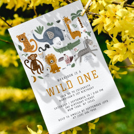 Invitación Cumpleaños QR del Salvaje Uno Safari Animales