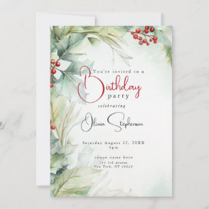 Invitación Cumpleaños QR Invierno Acebo y Bayas