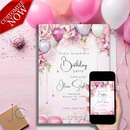Invitación Cumpleaños QR Tonos de Magenta