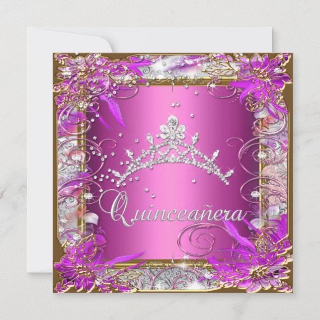 Invitación Cumpleaños Quinceañera 15 Rosa Oro (Anverso)