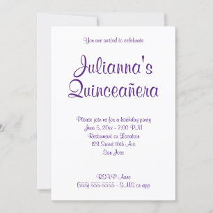 Invitación Cumpleaños Quinceañera Caligrafía Púrpura Real