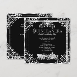 Invitación Cumpleaños Quinceañera Carruaje de Caballos Negro 