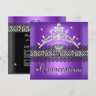 Invitación Cumpleaños Quinceañera Cebra Morado Negro Blanco