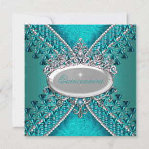 Invitación Cumpleaños Quinceañera Collares Azul Turquesa