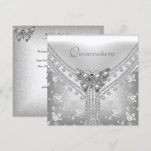 Invitación Cumpleaños Quinceañera Fiesta Mariposa Blanca Plat