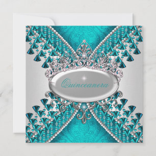 Invitación Cumpleaños Quinceañera Fiesta Perlas Azul Turquesa