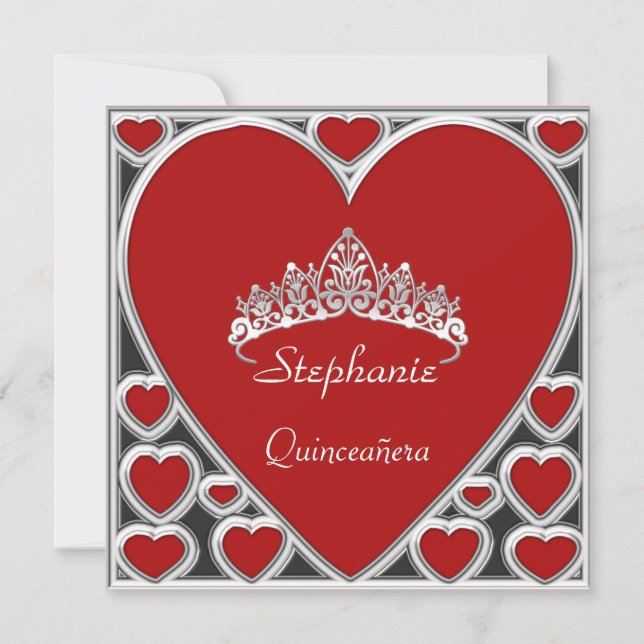 Invitación Cumpleaños Quinceañera Fiesta Rojo (Anverso)