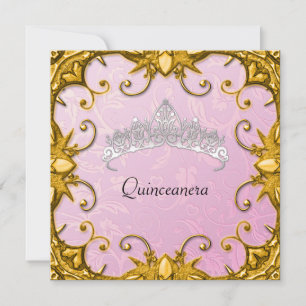Invitación Cumpleaños Quinceañera Fiesta Rosa Dorado Blanco T