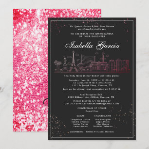 Invitación Cumpleaños Quinceañera Las Vegas Brillo Rojo