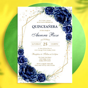 Invitación Cumpleaños Quinceañera Mis Quince Oro Azul Plata