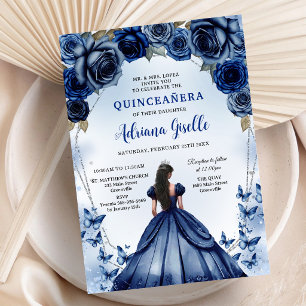 Invitación Cumpleaños Quinceañera Mis Quince Oro Azul Plata 