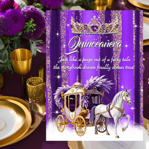 Invitación Cumpleaños Quinceañera Purpura Oro Plata Carruaje