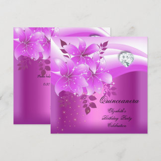 Invitación Cumpleaños Quinceañera Rosa Floral Diamante Fiesta