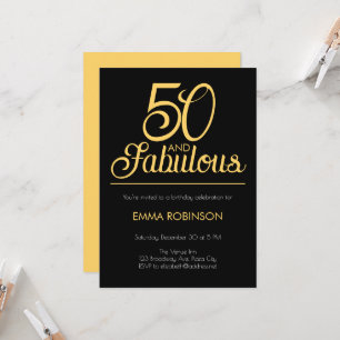Invitación Cumpleaños Quincuagésimo "50 y Fabuloso" Dorado y 