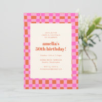 Cumpleaños Quincuagésimo Retro Cuadros Rosa Naranj
