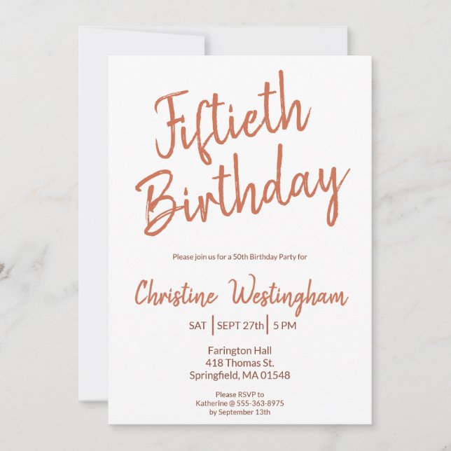 Invitación Cumpleaños Quincuagésimo Tipografía Rústica Boho 5 (Anverso)