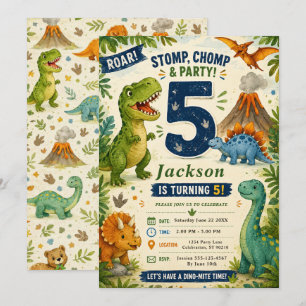 Invitación Cumpleaños quinto de dinosaurio colorido