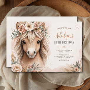 Invitación Cumpleaños quinto de niña boho caballo lindo