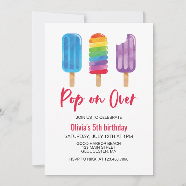 Invitación Cumpleaños Rainbow Pop on Over (Anverso)