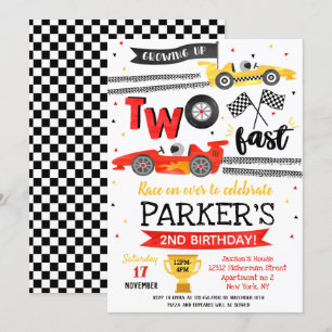 Invitación Cumpleaños rápido de dos coches de carreras rojos 