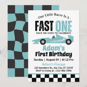 Invitación Cumpleaños rápido de un niño con coche de carreras