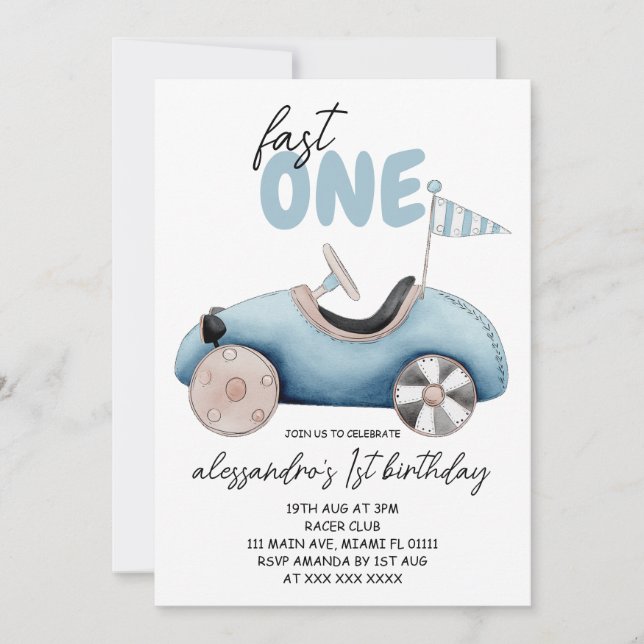 Invitación Cumpleaños rápido del primer niño (Anverso)