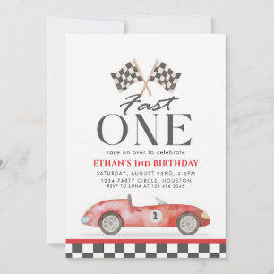 Invitación Cumpleaños rápido uno coche de carreras rojo prime