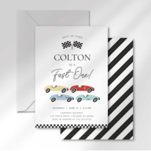Invitación Cumpleaños rápido uno retro coche de carreras niño