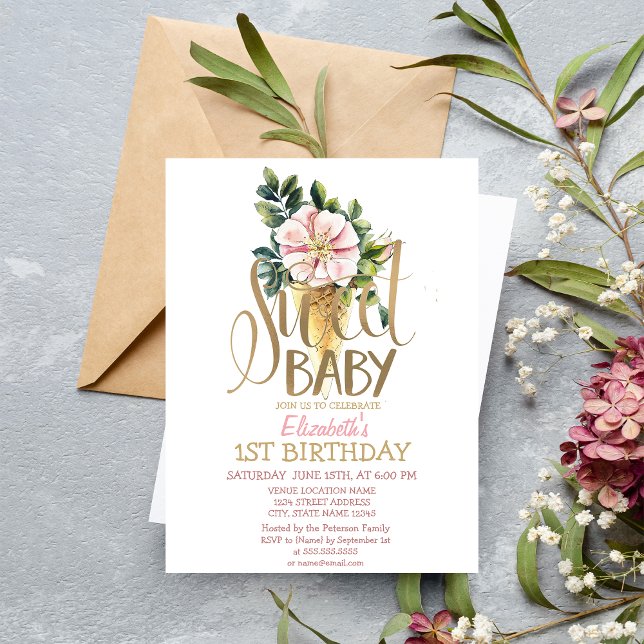 Invitación Cumpleaños Rayado de Flor de Helado Divertido (Subido por el creador)