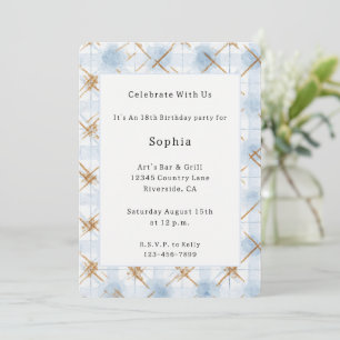 Invitación Cumpleaños Rayas Blancas Azules Doradas  