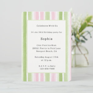 Invitación Cumpleaños Rayas de Menta Rosa Bonito