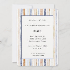 Invitación Cumpleaños Rayas Marrones Azules Crema
