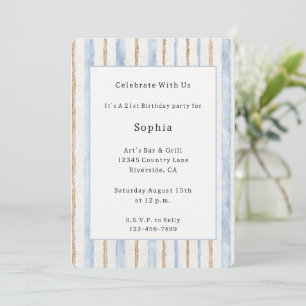 Invitación Cumpleaños Rayas Marrones Crema Azul
