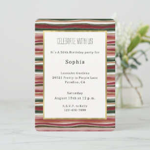 Invitación Cumpleaños Rayas Rosa Verde Rubor Rojo